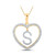 Image of 10kt Yellow Gold Womens Round Diamond Heart S Letter Pendant 1/4 Cttw