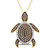 Image of 10kt Yellow Gold Womens Round Brown Diamond Sea Turtle Animal Pendant 3/8 Cttw