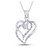 Image of Sterling Silver Womens Round Diamond Double Heart Pendant 1/10 Cttw BTGND107006