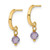 Image of 17.7mm 14k Yellow Gold Round Purple CZ Dangle C-Hoop Earrings