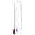 Image of 73mm Sterling Silver Polished Purple CZ Teardrop Threader Earrings