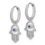 Image of Sterling Silver Rhodium-plated White & Blue CZ Evil Eye Hamsa Hoop Earrings