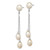 Image of 62mm Sterling Silver Rhodium-plated Three 6-9mm White Freshwater Cultured Pearl Dangle Post Earrings