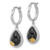 Image of 33mm Sterling Silver Rhodium-plated w/ 14k accent Flower & Black Onyx Beaded Teardrop Round Dangle Hoop Earrings