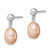 Image of 17mm Sterling Silver Rhodium-plated Polished Pink 7-8mm Freshwater Cultured Pearl Post Dangle Earrings