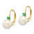 Image of 16mm 14K Yellow Gold 7-7.5mm White Round Freshwater Cultured Pearl Emerald Leverback Earrings XLB70E/PL