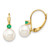 Image of 16mm 14K Yellow Gold 7-7.5mm White Round Freshwater Cultured Pearl Emerald Leverback Earrings XF751E/E