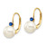 16mm 14K Yellow Gold 7-7.5mm White Round Freshwater Cultured Pearl Sapphire Leverback Earrings XLB70S/PL