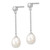 Image of 38mm Sterling Silver Rhodium-plated 8-9mm Rice Freshwater Cultured Pearl CZ Post Dangle Earrings QE13873