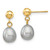 Image of 13mm 14K Yellow Gold 6-7mm Grey Rice Freshwater Cultured Pearl Dangle Post Earrings