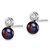 Image of 13.58mm Sterling Silver Rhodium-plated Polished 7-8mm Black Button Freshwater Cultured Pearl & CZ Post Earrings