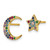 Image of 11.41mm Prizma Sterling Silver Gold-tone Moon and Star Colorful CZ Post Earrings