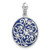 Image of Sterling Silver Rhodium-plated Polished Swirl Blue Enamel CZ Oval Pendant