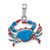 Image of Sterling Silver Polished Enameled Blue Crab Pendant QC10734
