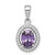 Sterling Silver Rhodium-plated w/ Purple and White CZ Oval Pendant
