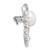 Sterling Silver Rhodium-plated 8-9mm Button White Freshwater Cultured Pearl and CZ Heart Pin