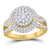 14kt Yellow Gold Womens Round Diamond Cluster Bridal Wedding Engagement Ring 1-1/3 Cttw