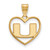 Sterling Silver Gold-plated LogoArt University of Miami Florida Letter U Heart Pendant