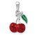 De-Ani Sterling Silver Rhodium-Plated Polished 3D Enameled Cherries Pendant