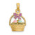 14K Yellow Gold 3-D Enameled Easter Basket w/Bow and Eggs Pendant