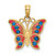 14K Yellow Gold w/ Red and Blue Enamel Filigree Butterfly Pendant