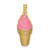 14K Yellow Gold Pink Enameled Strawberry Ice Cream Cone Pendant