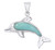 18" Sterling Silver Dolphin Pendant Necklace Larimar & Lab-Created CZ Eye Ocean Theme