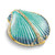Luxury Giftware by Jere Bejeweled CYAN Blue Clam Shell Trinket Box with Matching 18 inch Necklace