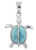 Sterling Silver Necklace Genuine Larimar Sea Turtle Pendant 28mm Blue Gemstone