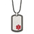 30 inch Stainless Steel Antiqued Ball Chain Necklace with Polished & Black IP-Plated Greek Key Edge Medical ID Dog Tag Pendant
