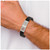 7.5 inch Stainless Steel Brushed Red Enamel Black Silicone Stretch Medical ID Bracelet