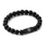 6.5 inch Stainless Steel Brushed Black IP-Plated White Enamel Medical ID 8.5mm Black Agate Beaded Stretch Bracelet