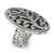 1928 Silver-Tone Black Enamel and Black Crystal Vintage Vine Pattern Stretch Ring, 10.1 mm