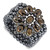 1928 Jewelry Wide Black-Plated Floral Frame with Jet Black and Hematite Faceted Acrylic Beads and Round Black Smooth Bead Five Row Stretch Bracelet