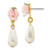 1928 Gold-Tone Porcelain Rose and Simulated Pearl Post Dangle Earrings, 26 mm