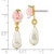 1928 Gold-Tone Porcelain Rose and Simulated Pearl Post Dangle Earrings, 26 mm - View 3