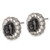 1928 Silver-Tone Black Enamel Flowers & Crystal Stud Earrings, 16 mm - View 2
