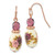 1928 Rose-Tone Dark Purple Crystal and Floral Decal Dangle French Wire Earrings, 38 mm