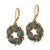 1928 Gold-Tone Blue Iridescent Aurora Borealis Glass Wreath Leverback Dangle Earrings, 40.5 mm - View 2