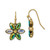 1928 Gold-Tone Blue Iridescent Aurora Borealis Glass Stone Flower Dangle French Wire Earrings, 24.15 mm