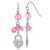 1928 Silver-Tone Pink Glass Bead Heart Lock Dangle French Wire Earrings, 53.5 mm