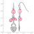 1928 Silver-Tone Pink Glass Bead Heart Lock Dangle French Wire Earrings, 53.5 mm - View 3