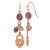 1928 Copper-Tone Heart & Lock with Purple Crystals Drop French Wire Earrings, 54 mm