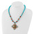 1928 Jewelry Copper-Tone Frame and Beads Brown and Aqua Enamel Aqua and Brown Acrylic Beads 16 Inch Necklace with 3 Inch Extension - View 3