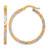 10K Yellow Gold Hollow with Rose and White Rhodium Polished Twisted 2.00 x 28 mm Tube Hoop Earrings, 30 mm Long