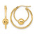 10K Yellow Gold Hollow Polished Textured with 6 mm Ball Hoop Earrings, 23 mm Long