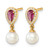 14K Yellow Gold White Round Cultured Freshwater Pearl/0.096ct Diamond/Pear Ruby Dangle Earrings, 15.5 mm - View 2