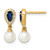 14K Yellow Gold White Round Cultured Freshwater Pearl/0.096ct Diamond/Pear Sapphire Dangle Earrings, 15.5 mm