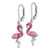 Sterling Silver Rhodium-Plated Polished Pink Crystal Flamingo Leverback Drop Earrings, 35.5 mm - View 2