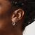 Rhodium-Plated 14K White Gold Hollow Satin and Diamond-Cut 2 mm Round Hoop Earrings, 15 mm Long - View 3